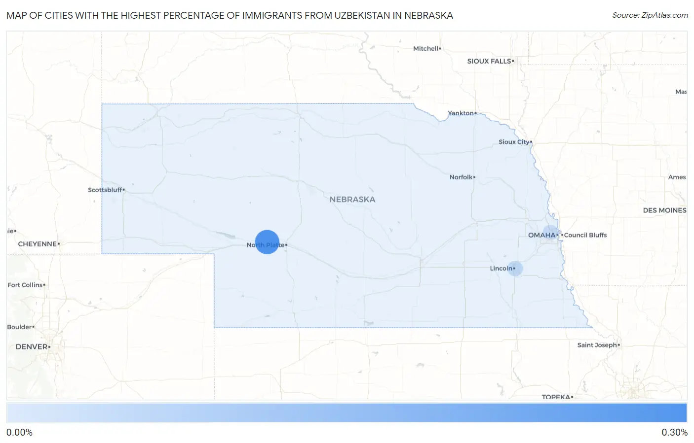 Cities with the Highest Percentage of Immigrants from Uzbekistan in Nebraska Map
