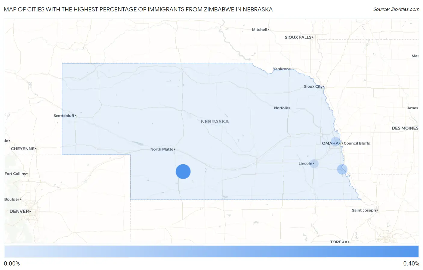 Cities with the Highest Percentage of Immigrants from Zimbabwe in Nebraska Map
