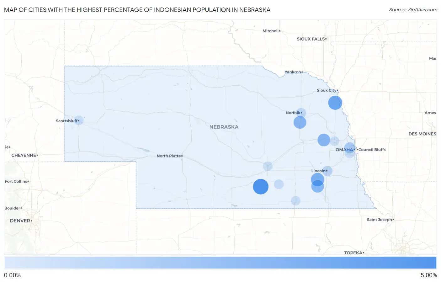 Cities with the Highest Percentage of Indonesian Population in Nebraska Map