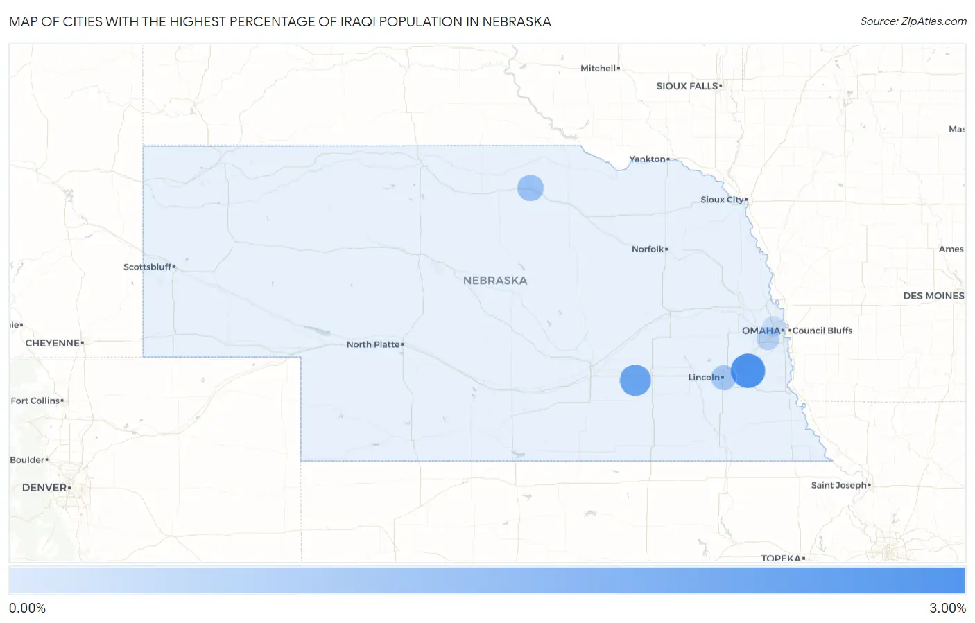 Cities with the Highest Percentage of Iraqi Population in Nebraska Map