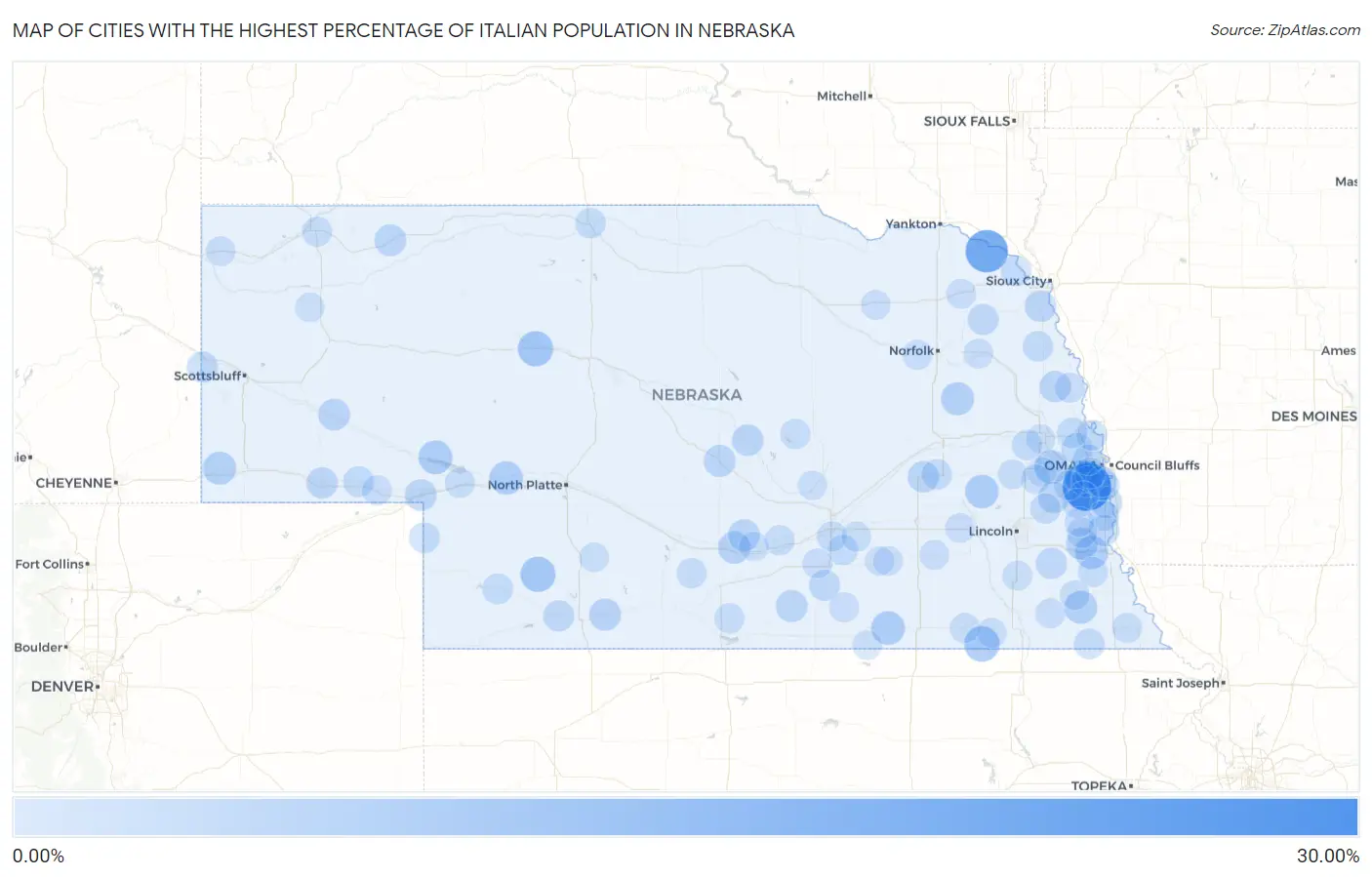 Cities with the Highest Percentage of Italian Population in Nebraska Map