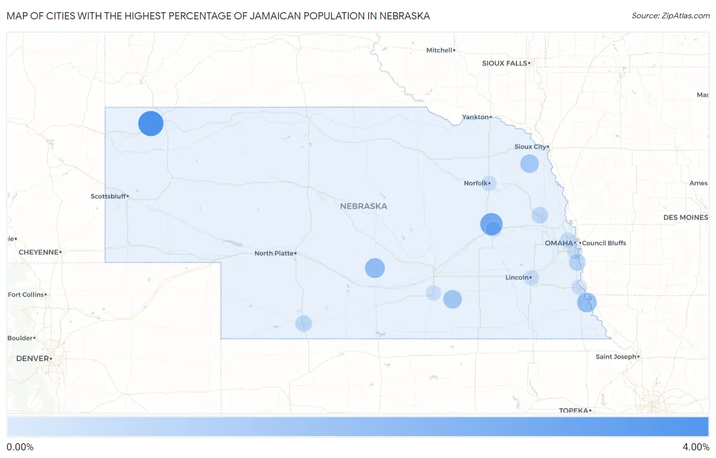 Cities with the Highest Percentage of Jamaican Population in Nebraska Map