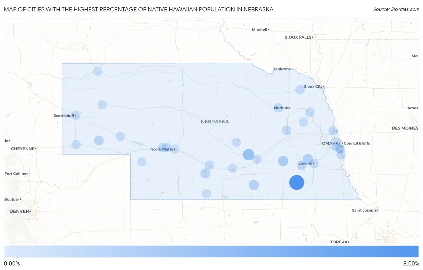 Cities with the Highest Percentage of Native Hawaiian Population in Nebraska Map