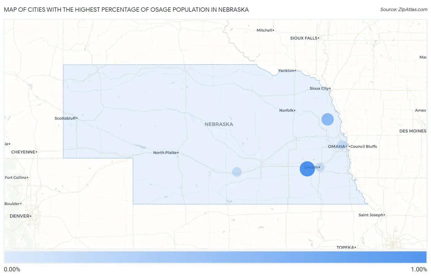 Cities with the Highest Percentage of Osage Population in Nebraska Map