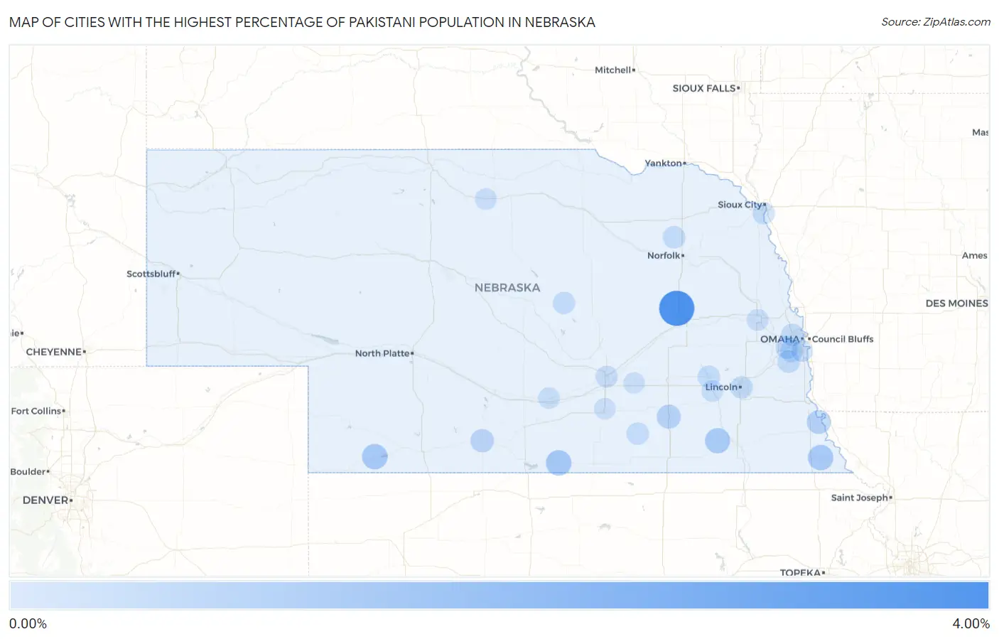 Cities with the Highest Percentage of Pakistani Population in Nebraska Map