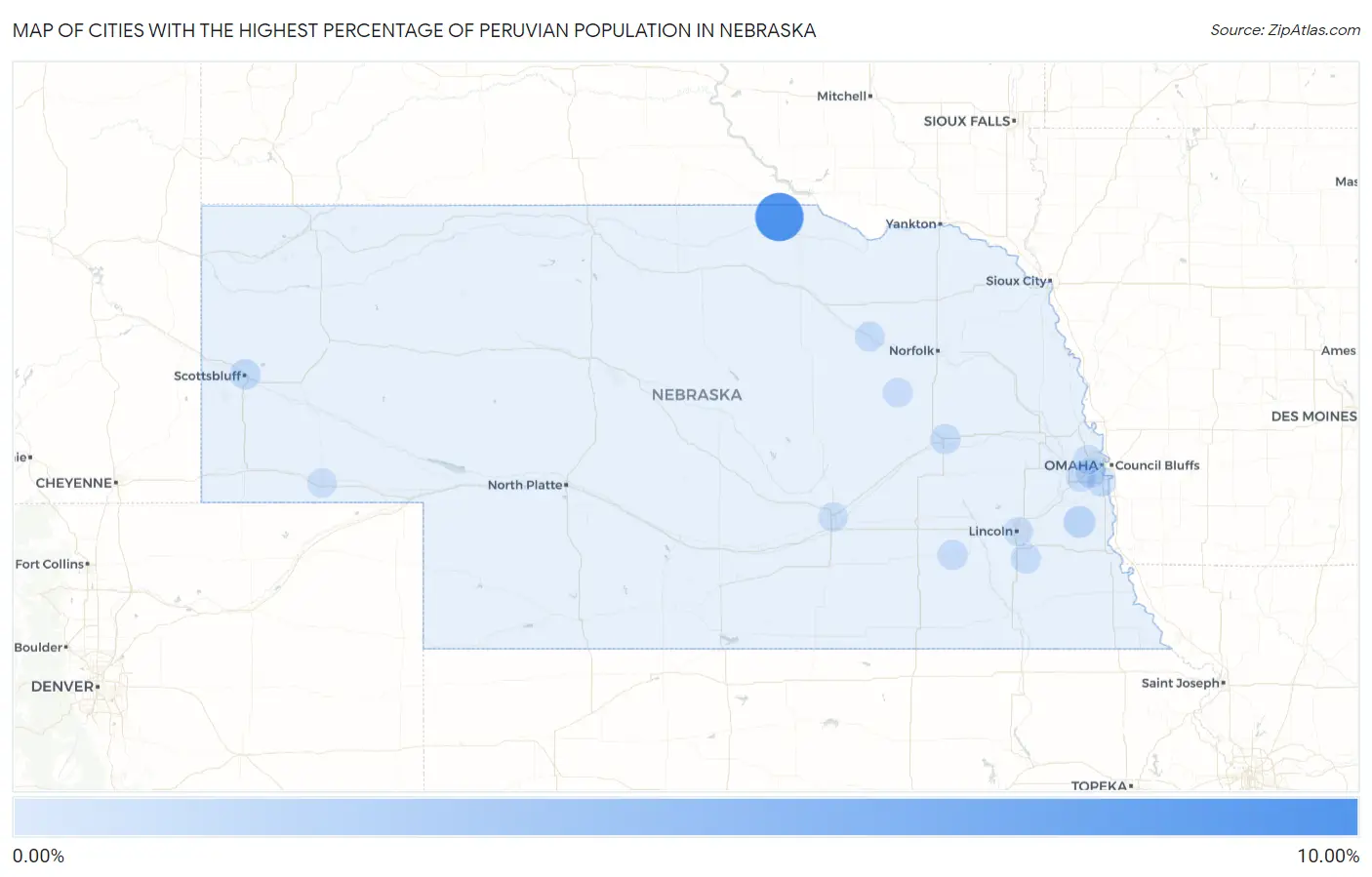 Cities with the Highest Percentage of Peruvian Population in Nebraska Map