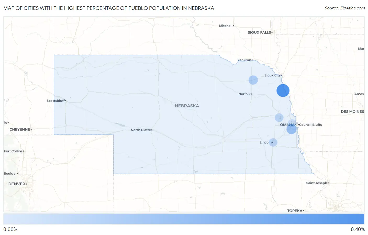 Cities with the Highest Percentage of Pueblo Population in Nebraska Map