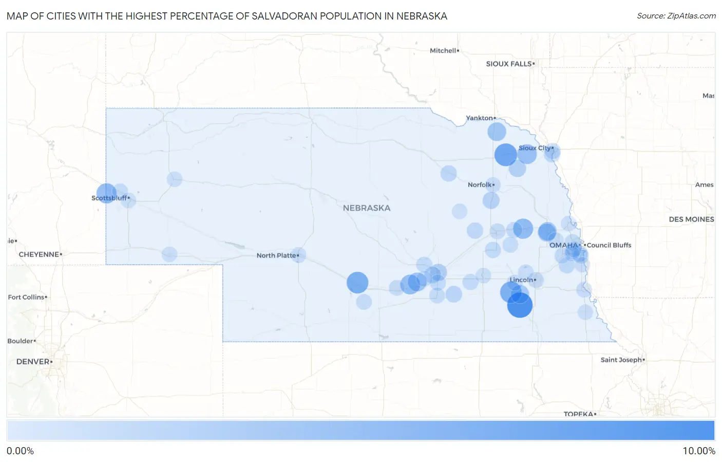 Cities with the Highest Percentage of Salvadoran Population in Nebraska Map