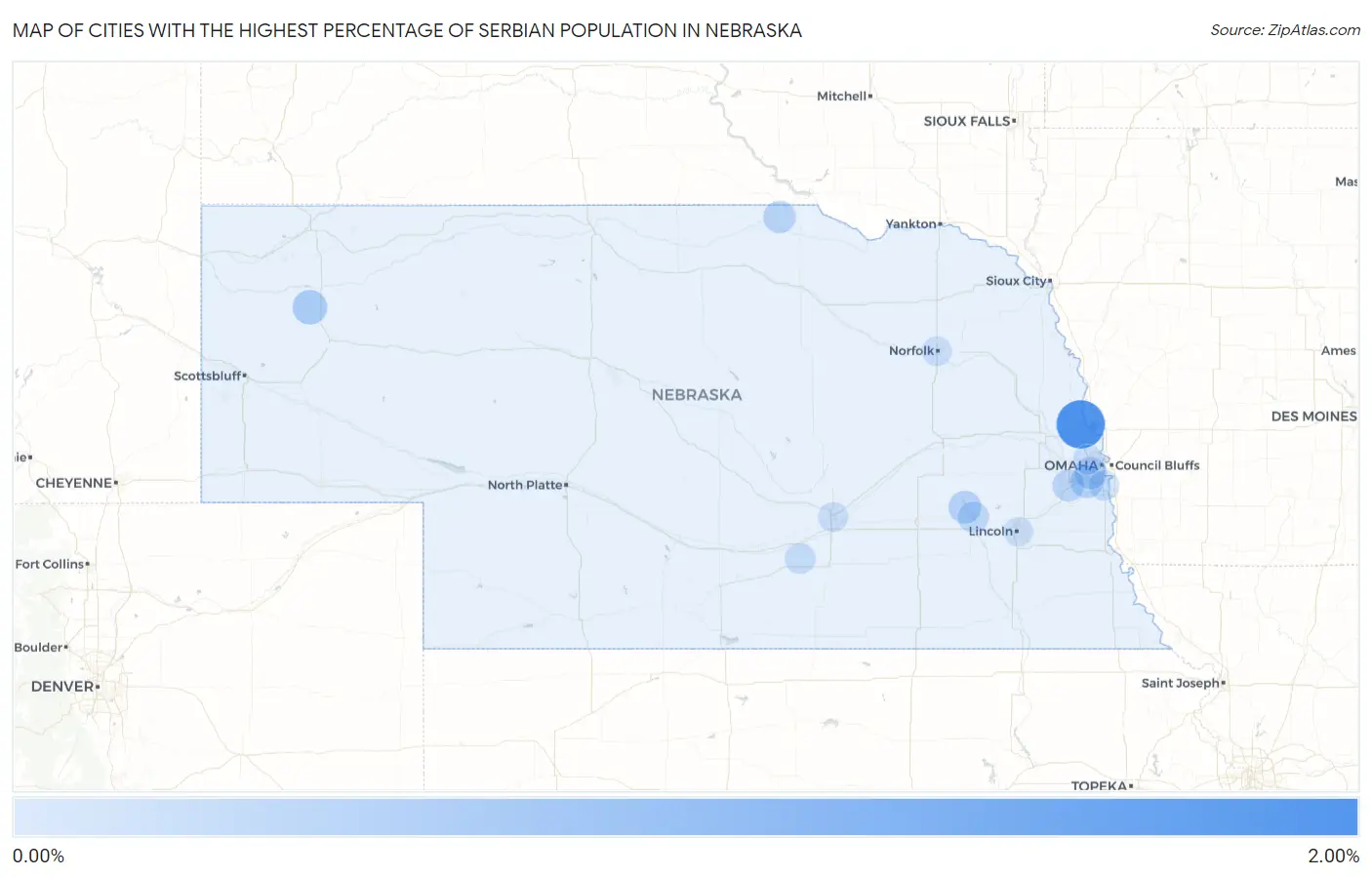 Cities with the Highest Percentage of Serbian Population in Nebraska Map