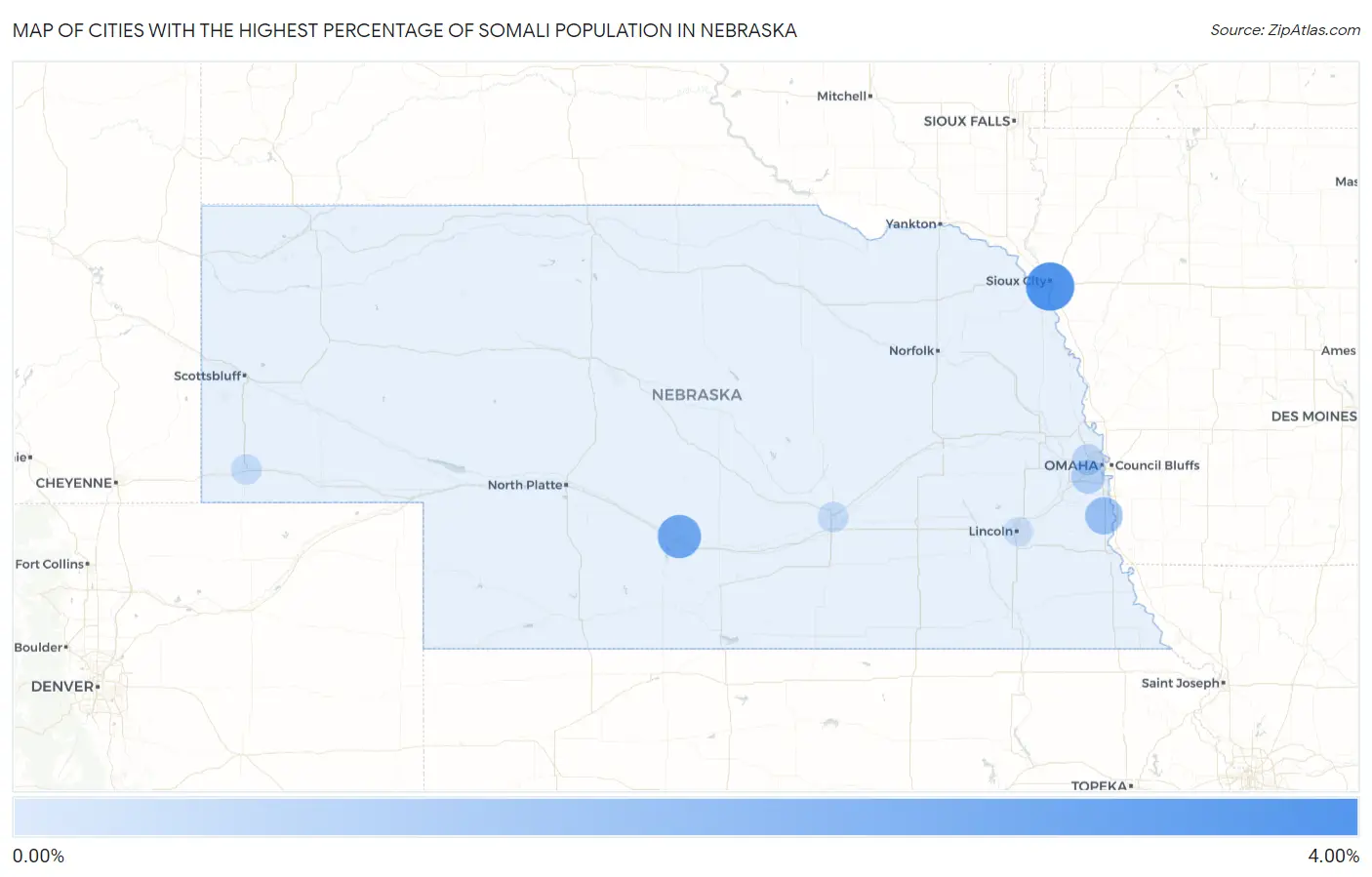 Cities with the Highest Percentage of Somali Population in Nebraska Map