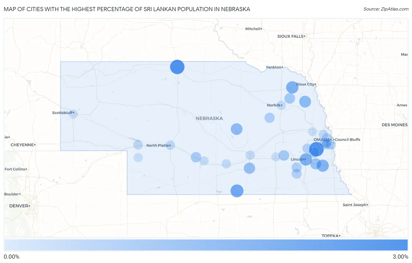 Cities with the Highest Percentage of Sri Lankan Population in Nebraska Map