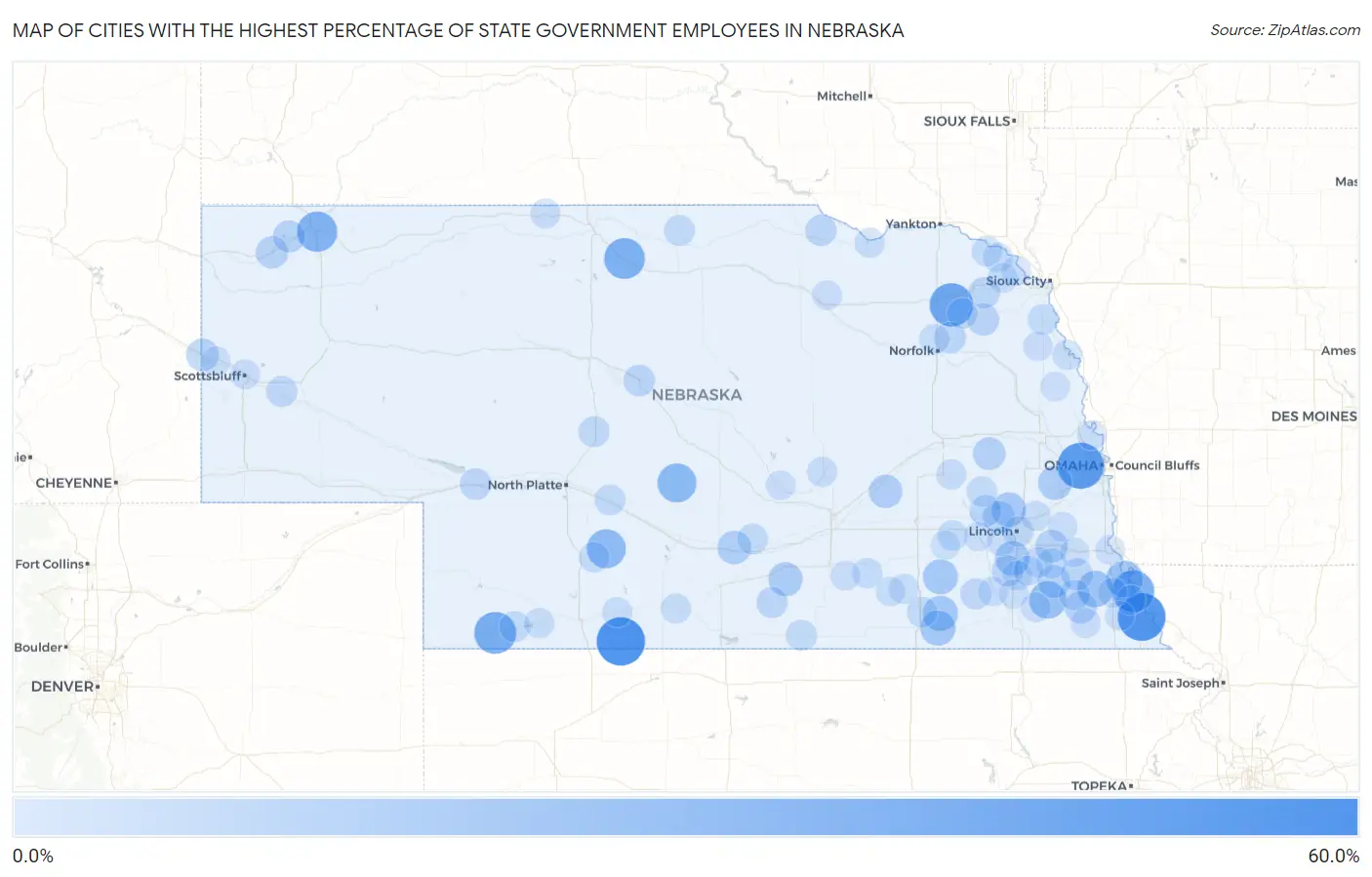 Cities with the Highest Percentage of State Government Employees in Nebraska Map