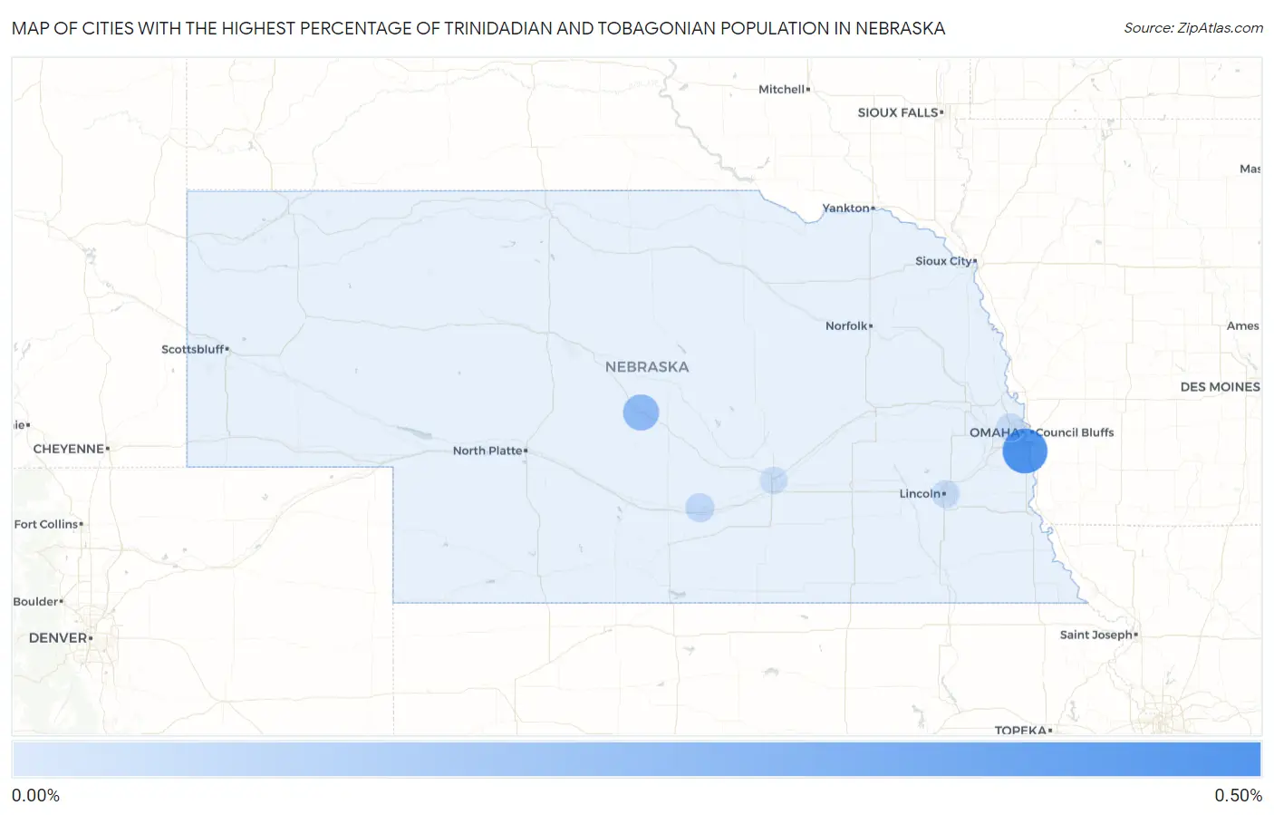 Cities with the Highest Percentage of Trinidadian and Tobagonian Population in Nebraska Map