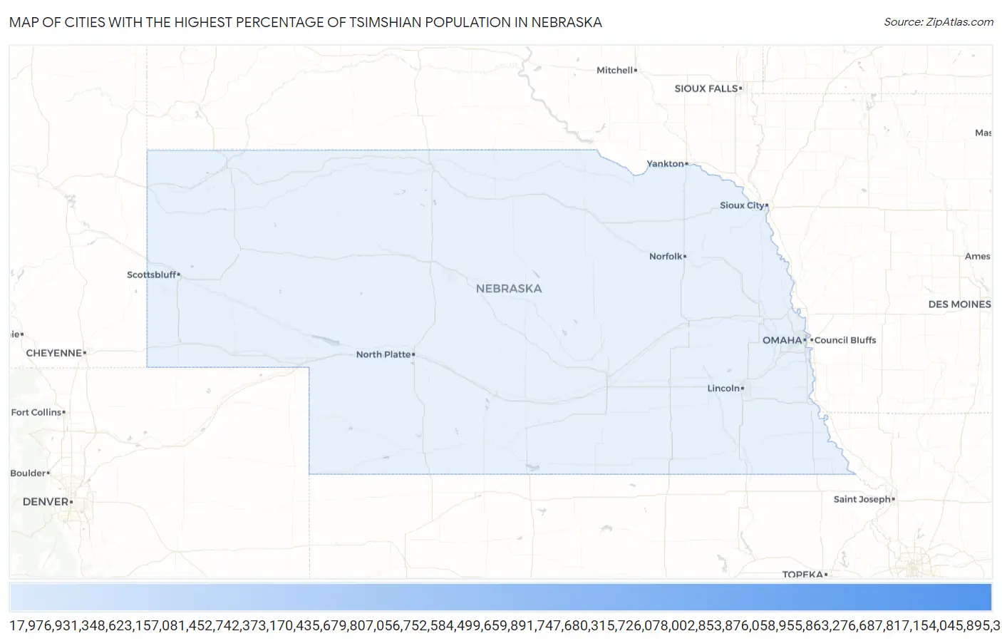 Cities with the Highest Percentage of Tsimshian Population in Nebraska Map
