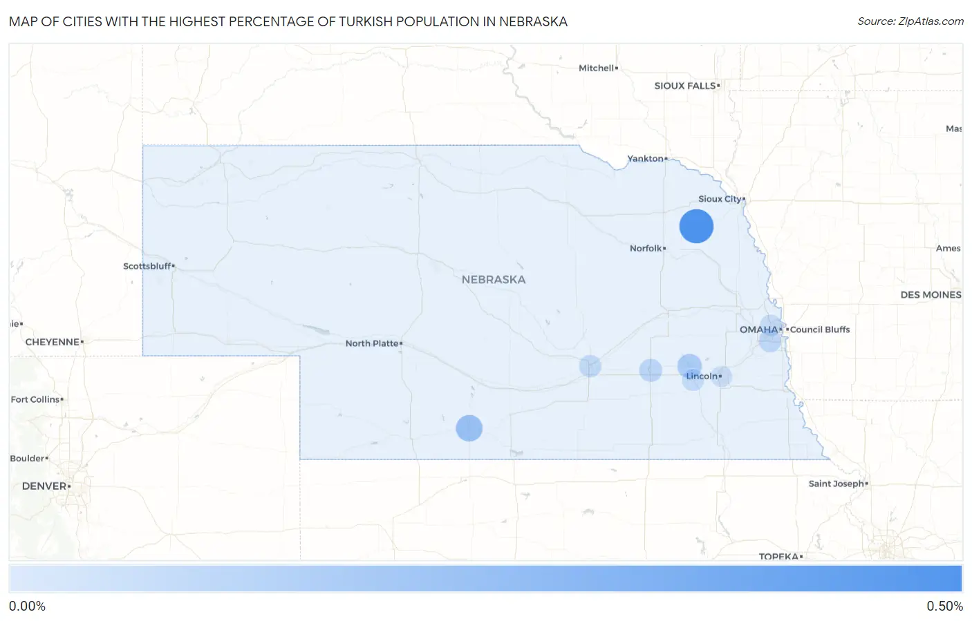 Cities with the Highest Percentage of Turkish Population in Nebraska Map