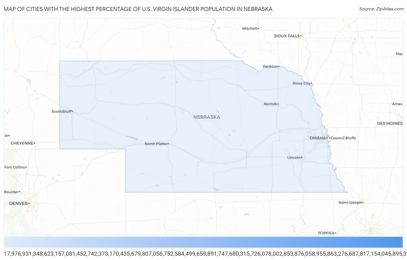 Cities with the Highest Percentage of U.S. Virgin Islander Population in Nebraska Map