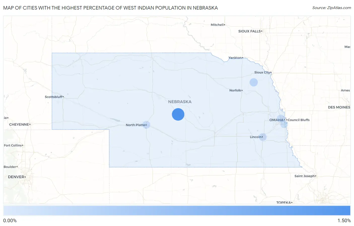 Cities with the Highest Percentage of West Indian Population in Nebraska Map