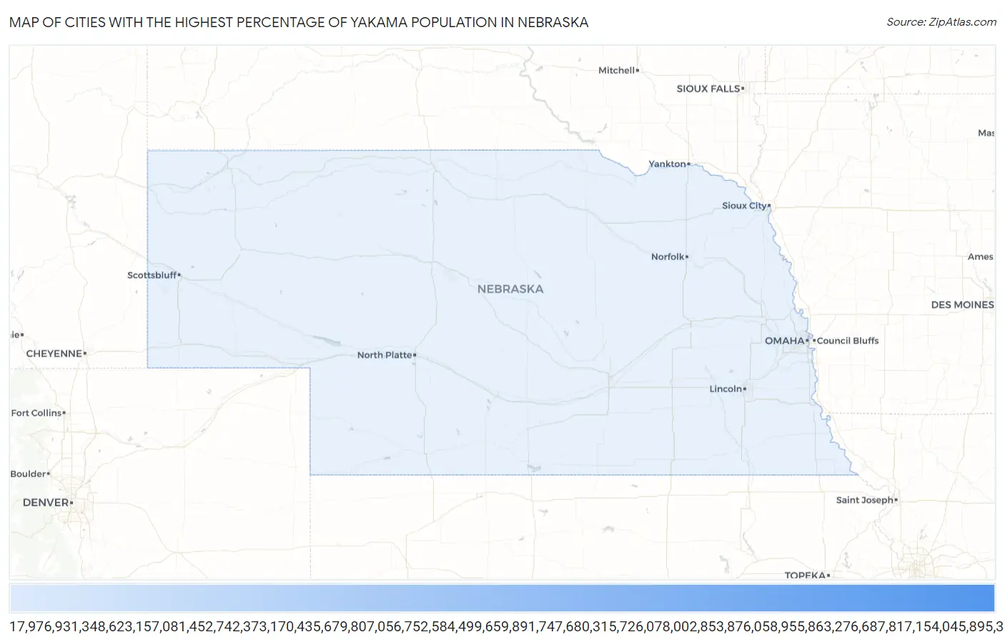 Cities with the Highest Percentage of Yakama Population in Nebraska Map