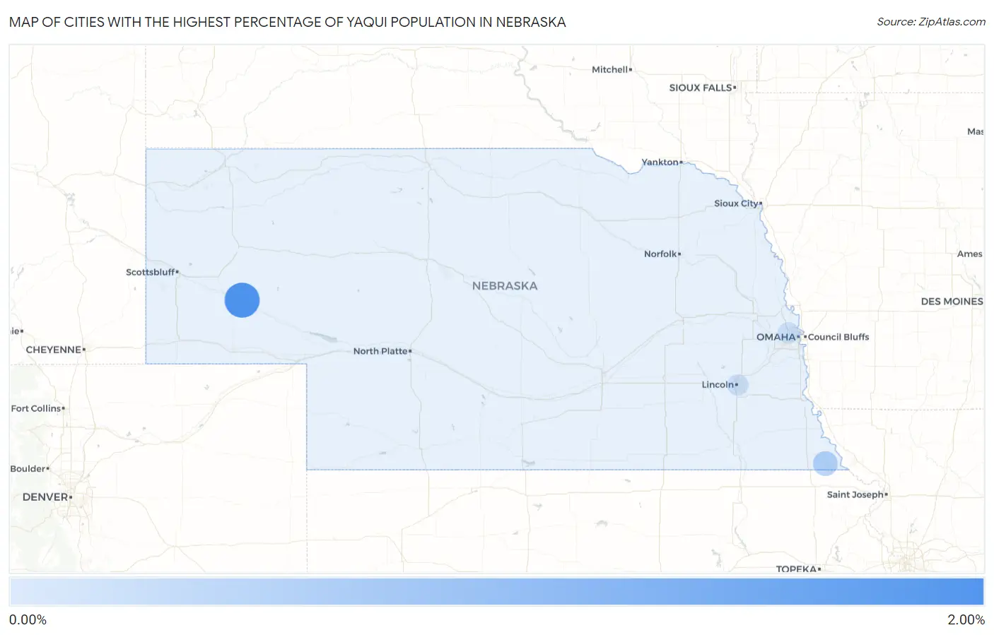 Cities with the Highest Percentage of Yaqui Population in Nebraska Map