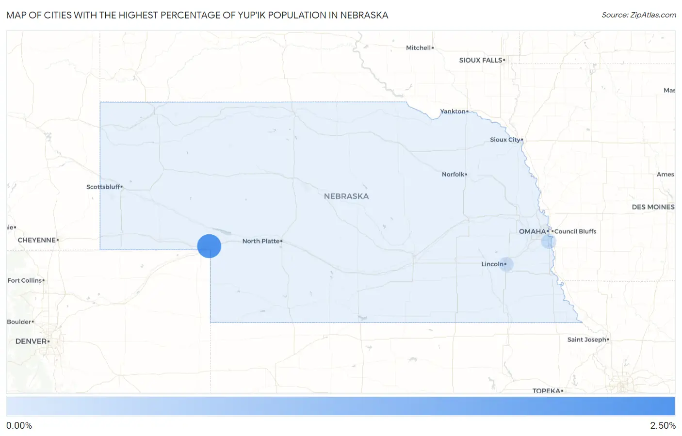 Cities with the Highest Percentage of Yup'ik Population in Nebraska Map