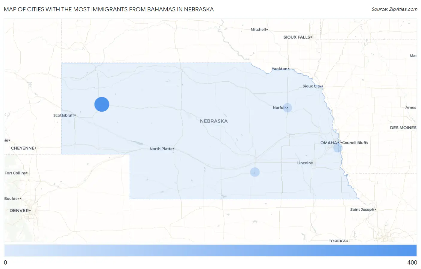 Cities with the Most Immigrants from Bahamas in Nebraska Map