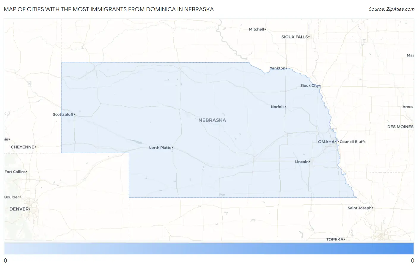Cities with the Most Immigrants from Dominica in Nebraska Map