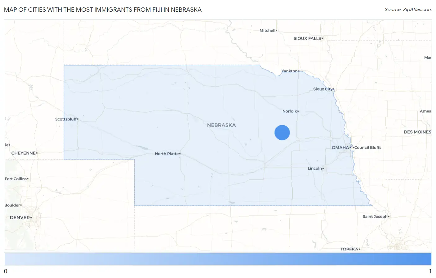Cities with the Most Immigrants from Fiji in Nebraska Map