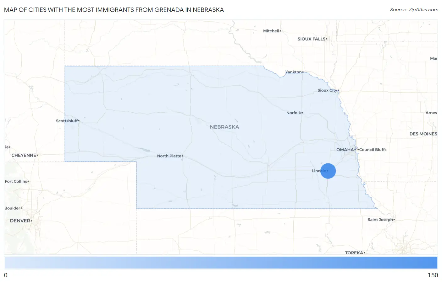 Cities with the Most Immigrants from Grenada in Nebraska Map