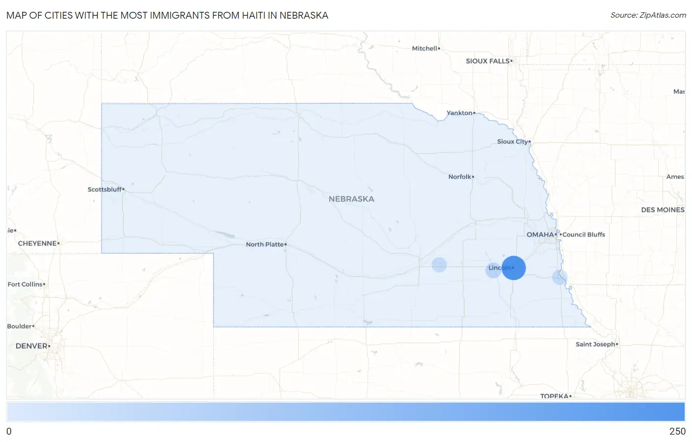 Cities with the Most Immigrants from Haiti in Nebraska Map
