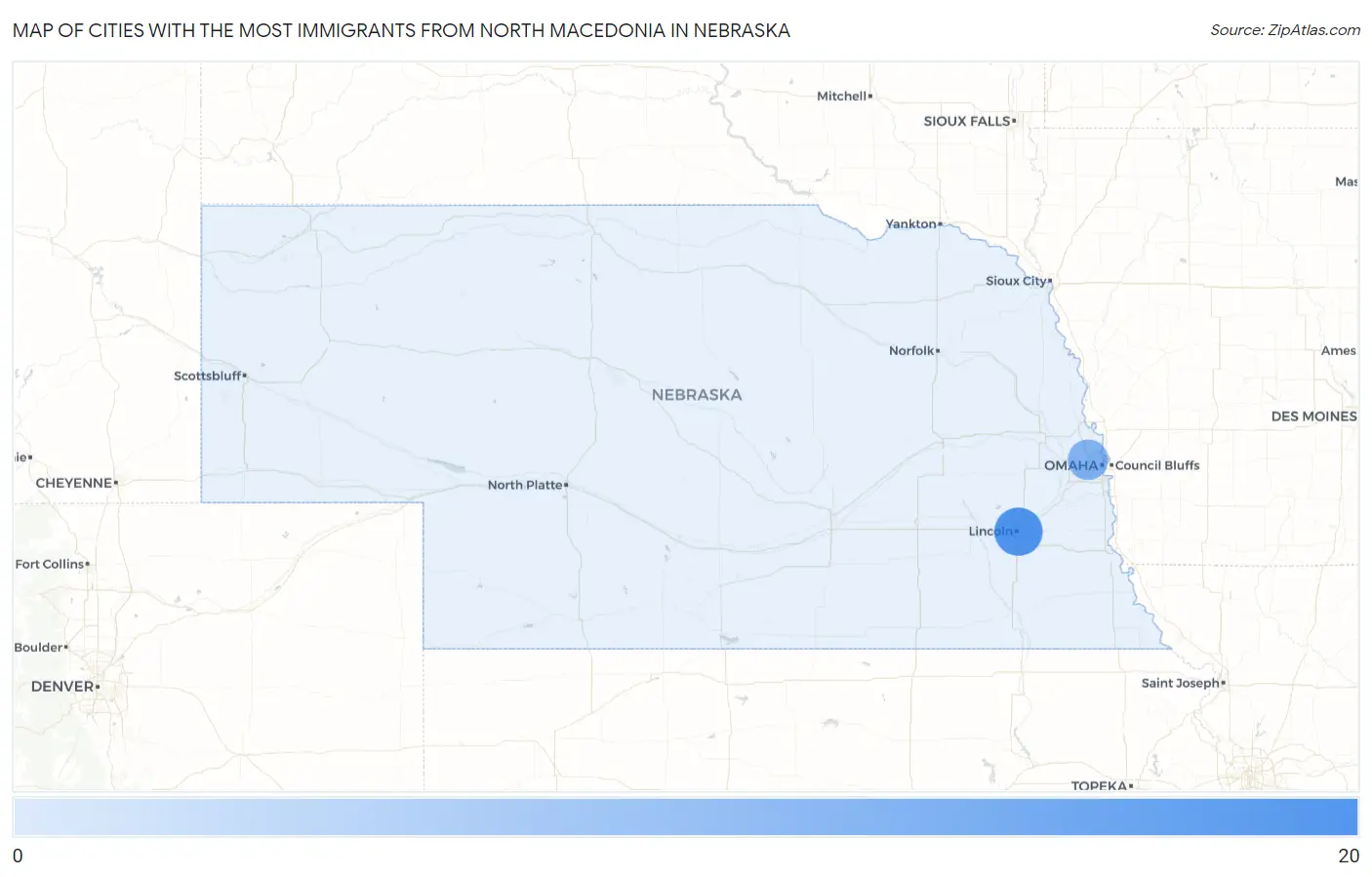 Cities with the Most Immigrants from North Macedonia in Nebraska Map