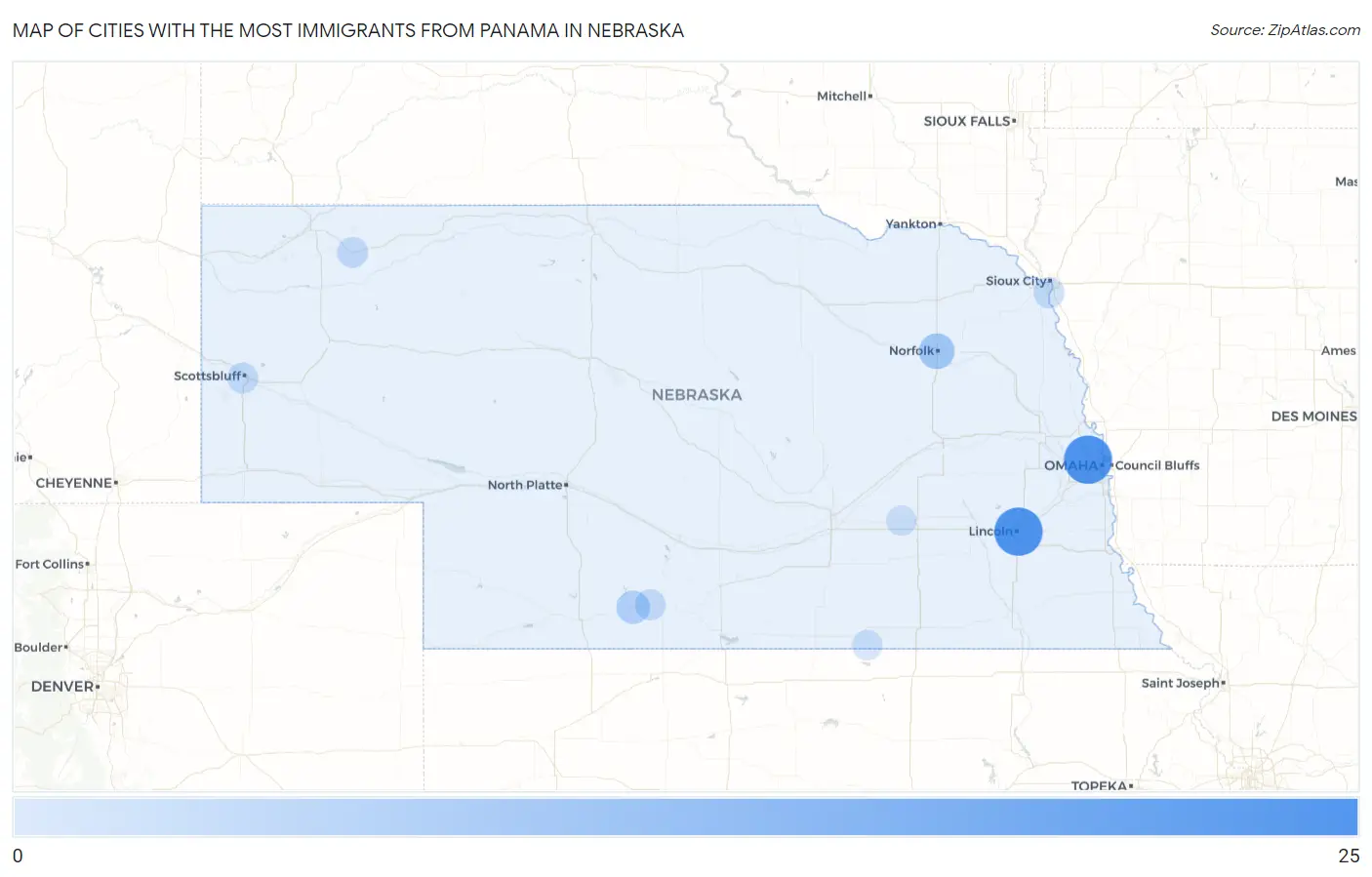 Cities with the Most Immigrants from Panama in Nebraska Map