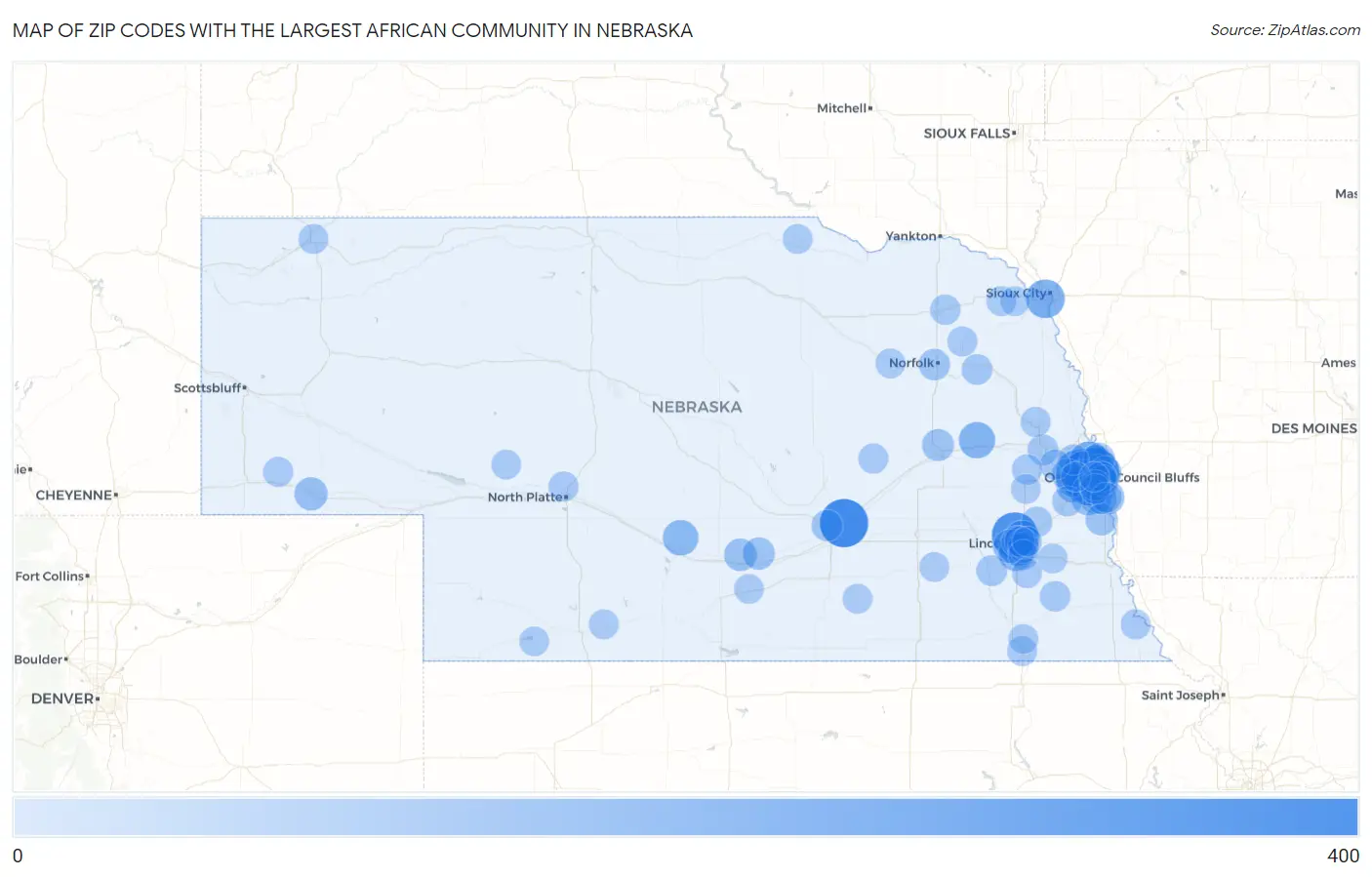 Zip Codes with the Largest African Community in Nebraska Map