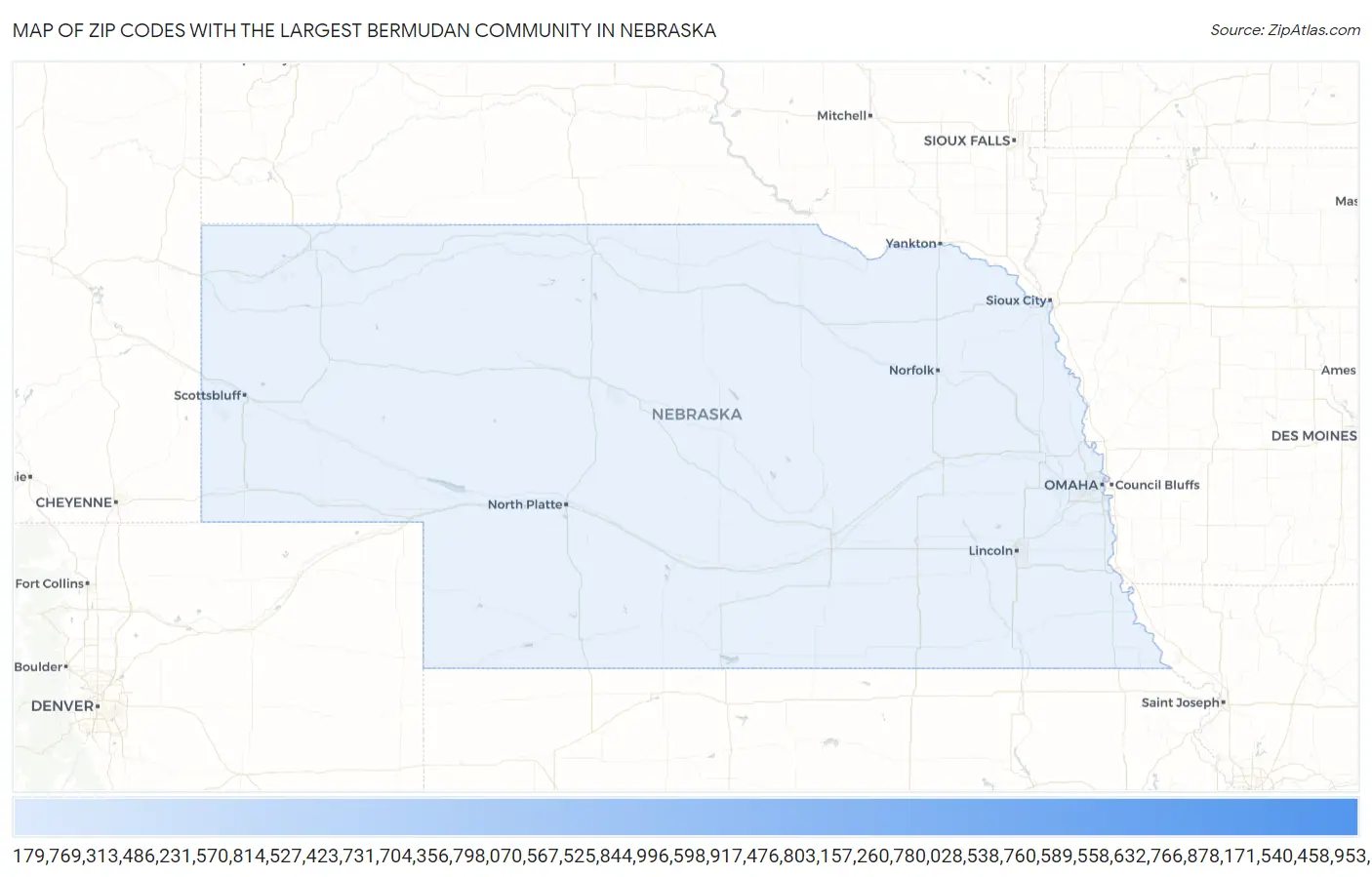 Zip Codes with the Largest Bermudan Community in Nebraska Map