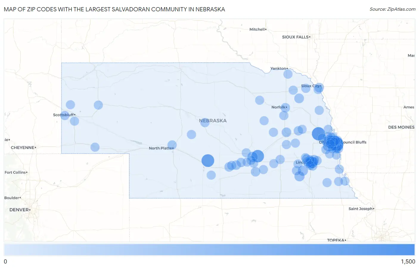 Zip Codes with the Largest Salvadoran Community in Nebraska Map