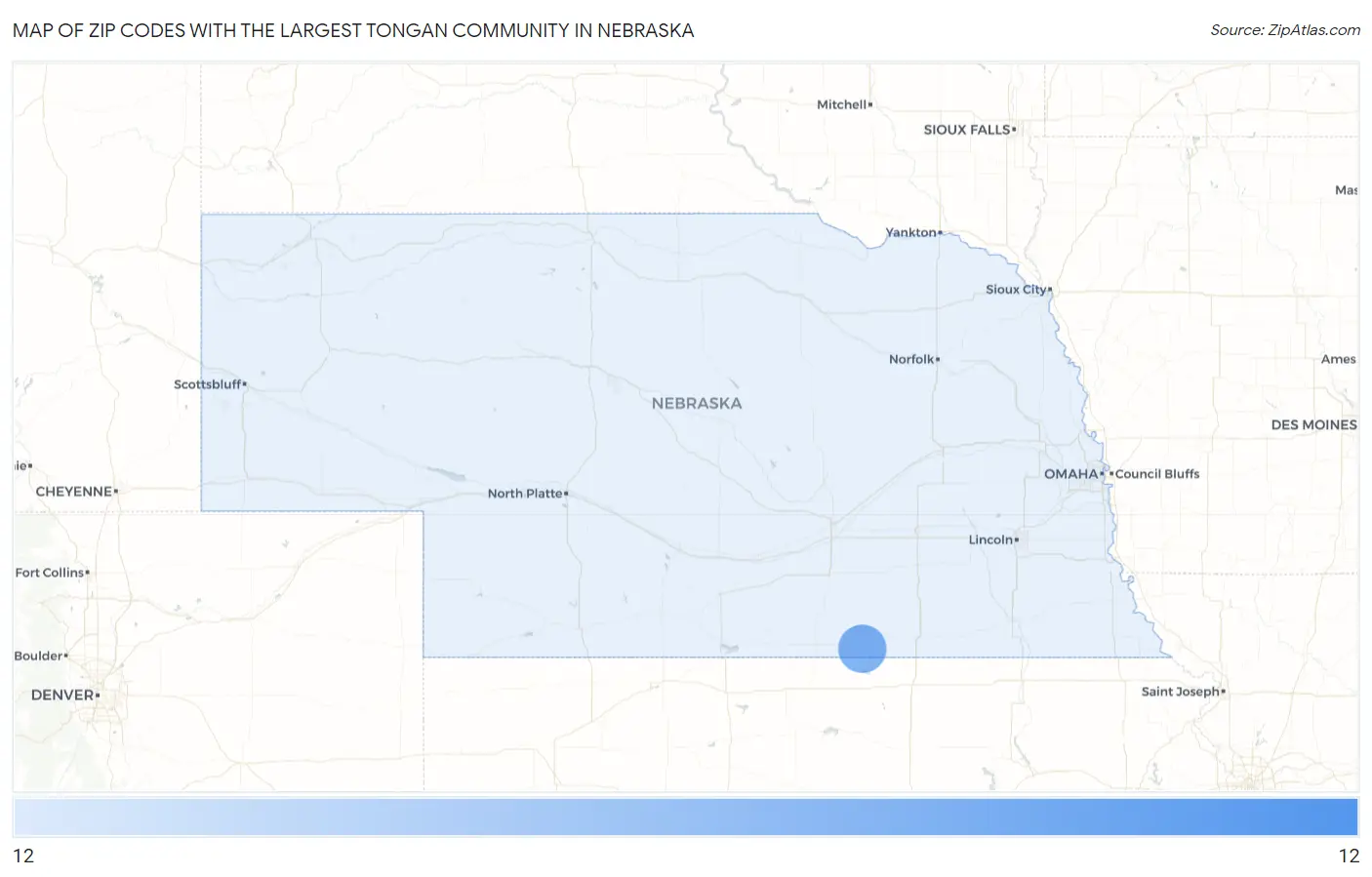 Zip Codes with the Largest Tongan Community in Nebraska Map