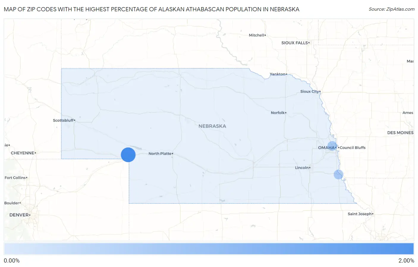 Zip Codes with the Highest Percentage of Alaskan Athabascan Population in Nebraska Map