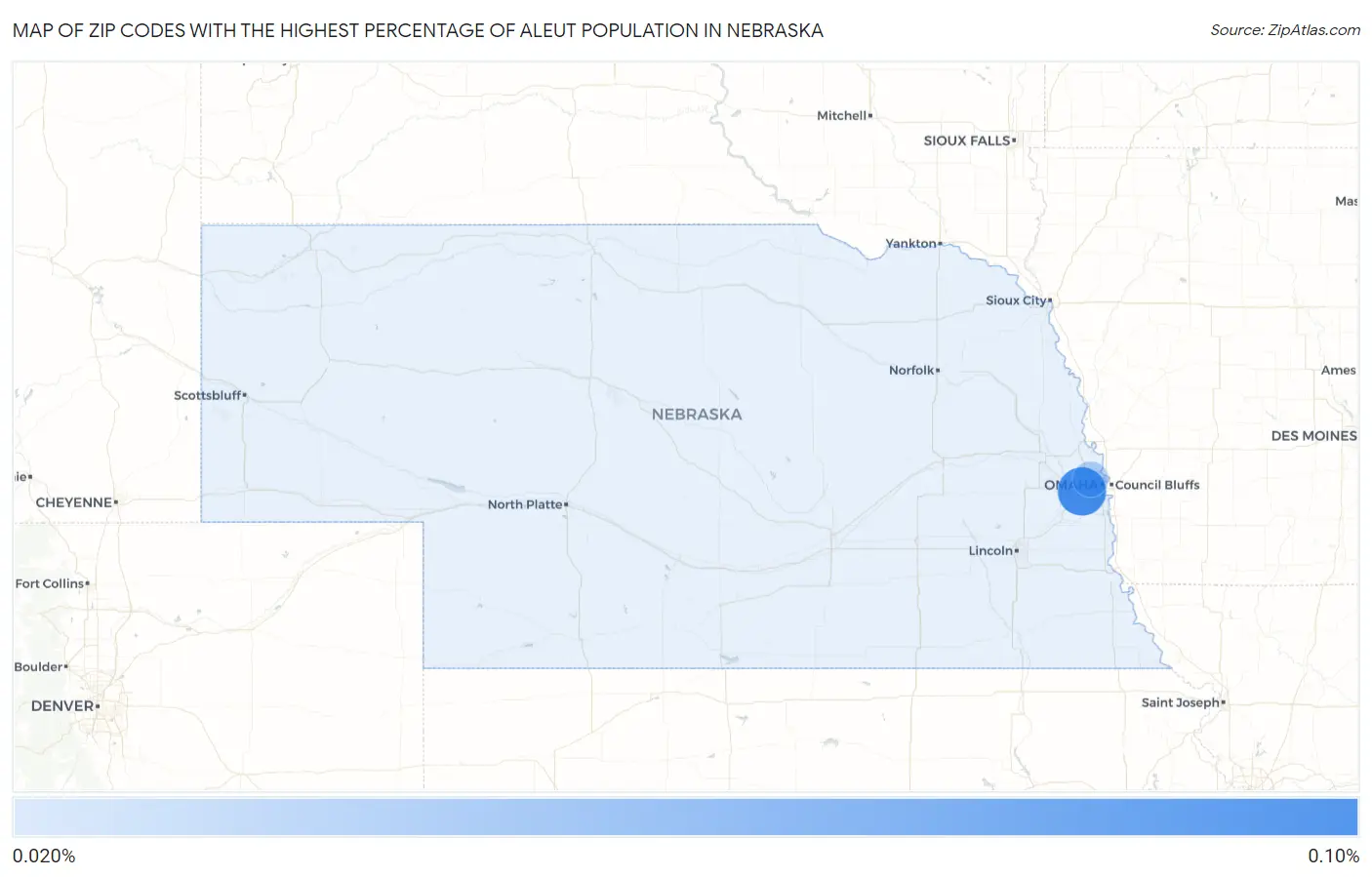 Zip Codes with the Highest Percentage of Aleut Population in Nebraska Map