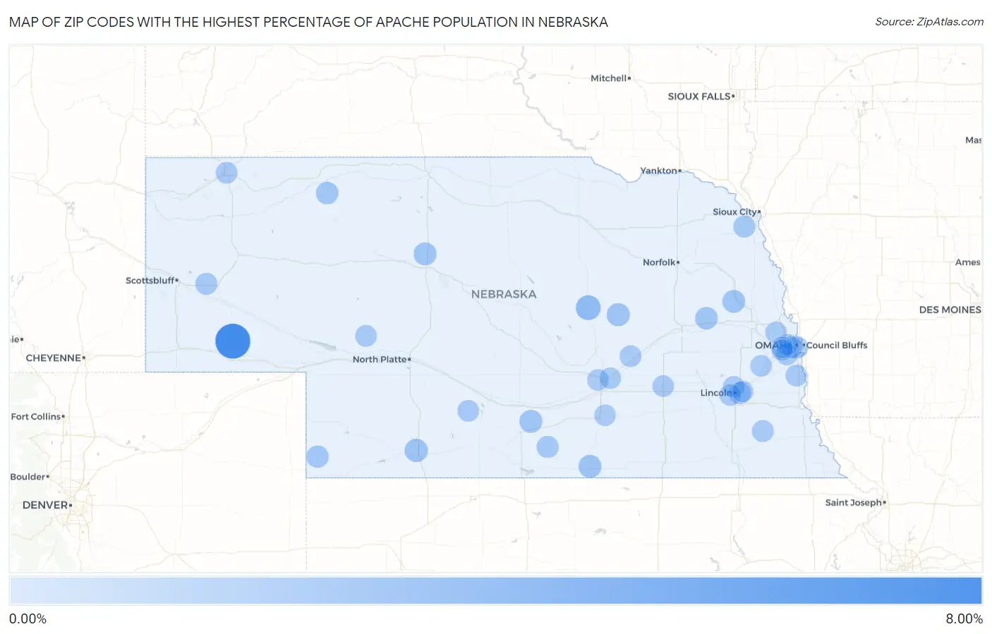 Zip Codes with the Highest Percentage of Apache Population in Nebraska Map