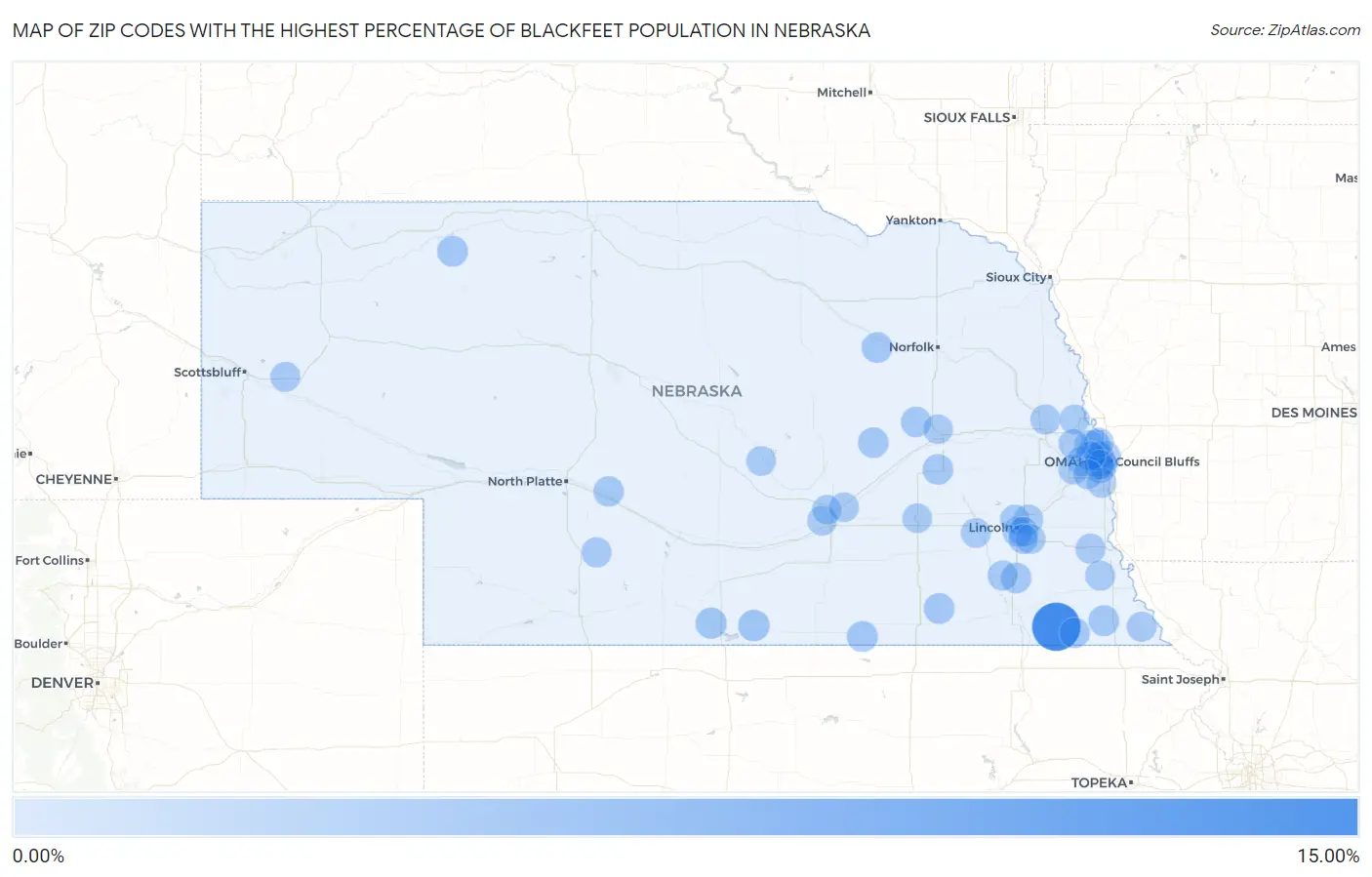 Zip Codes with the Highest Percentage of Blackfeet Population in Nebraska Map
