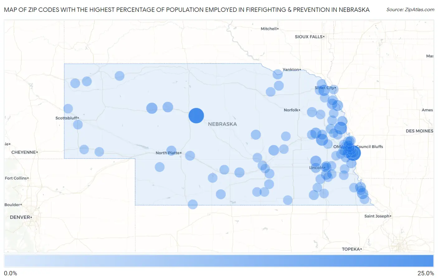 Zip Codes with the Highest Percentage of Population Employed in Firefighting & Prevention in Nebraska Map