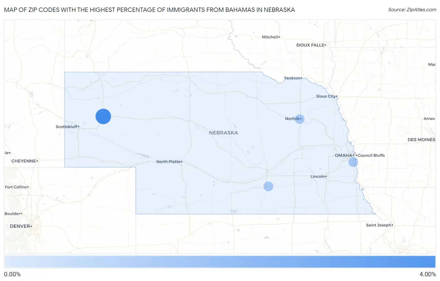 Zip Codes with the Highest Percentage of Immigrants from Bahamas in Nebraska Map