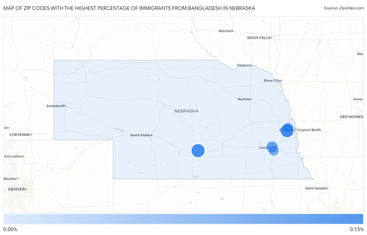 Zip Codes with the Highest Percentage of Immigrants from Bangladesh in Nebraska Map