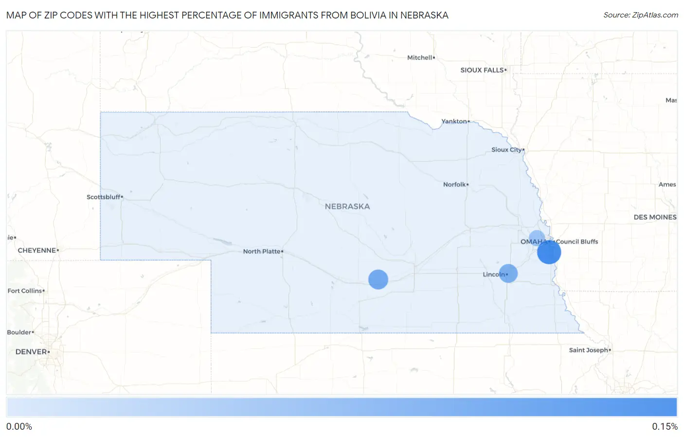 Zip Codes with the Highest Percentage of Immigrants from Bolivia in Nebraska Map