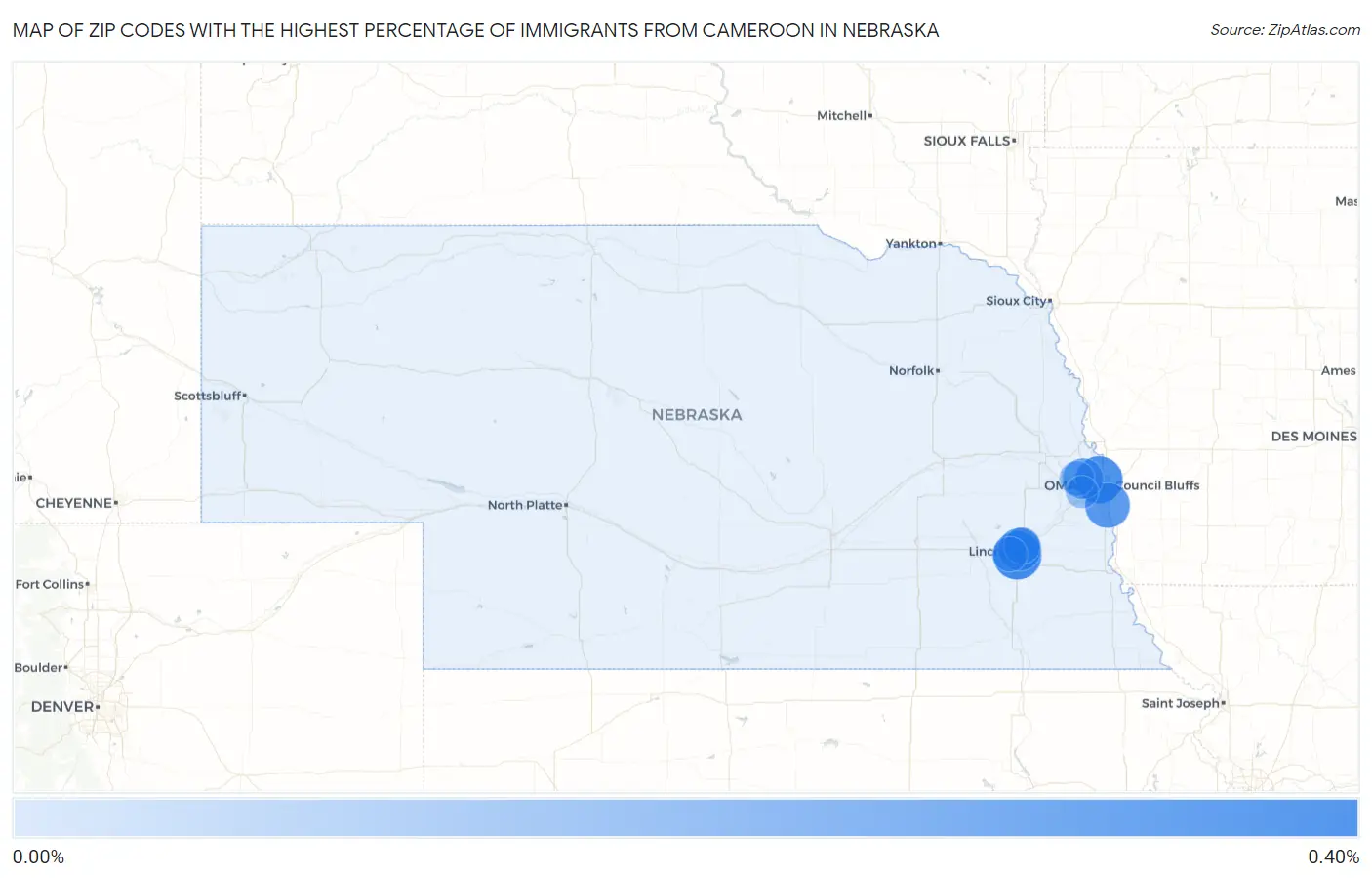 Zip Codes with the Highest Percentage of Immigrants from Cameroon in Nebraska Map