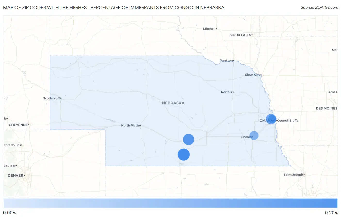 Zip Codes with the Highest Percentage of Immigrants from Congo in Nebraska Map