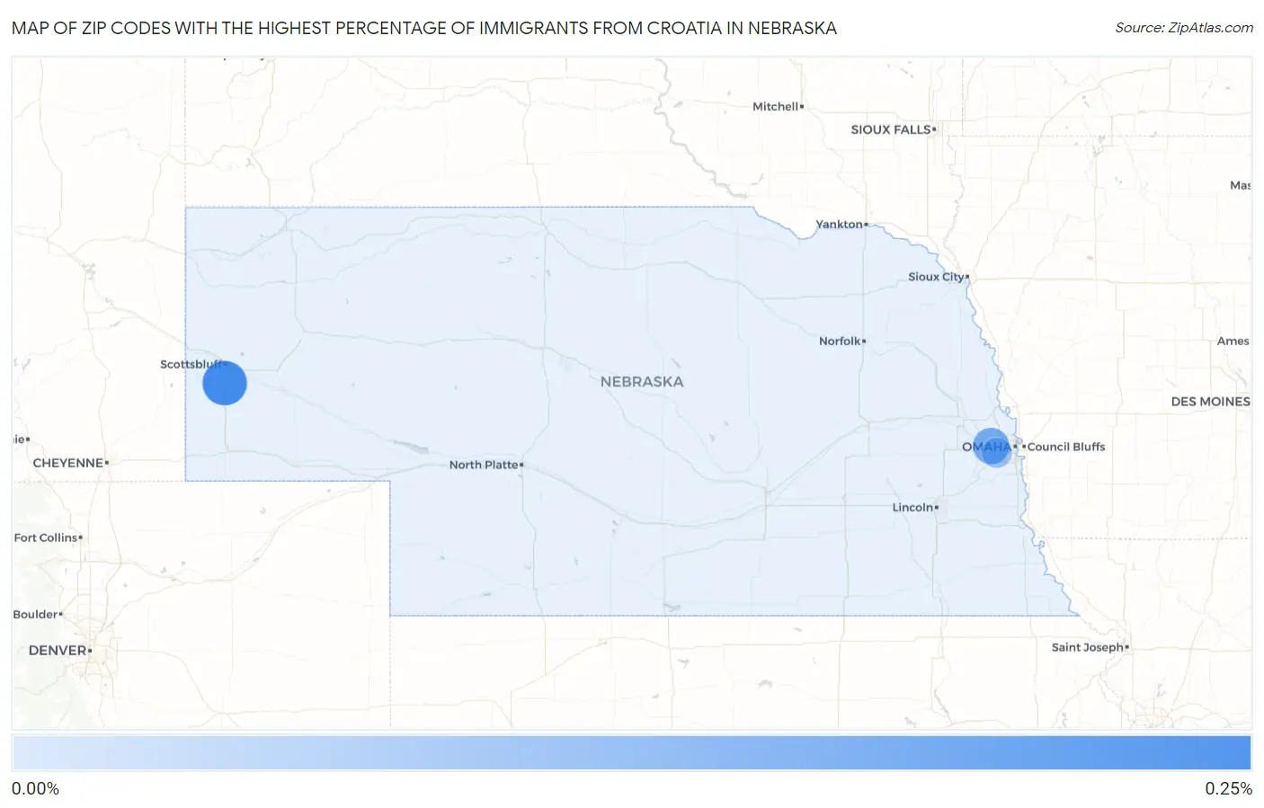 Zip Codes with the Highest Percentage of Immigrants from Croatia in Nebraska Map