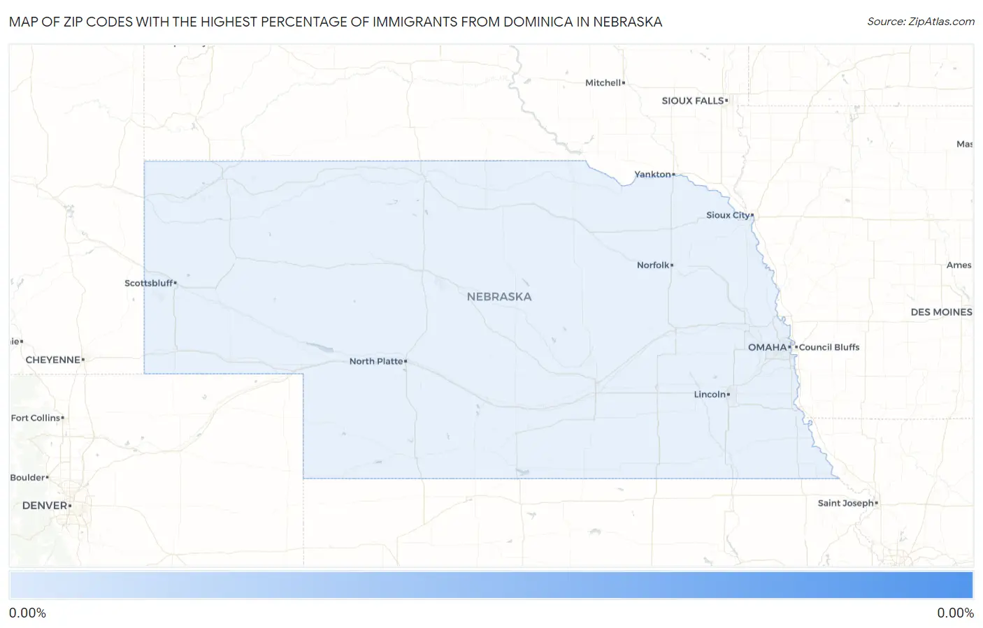 Zip Codes with the Highest Percentage of Immigrants from Dominica in Nebraska Map