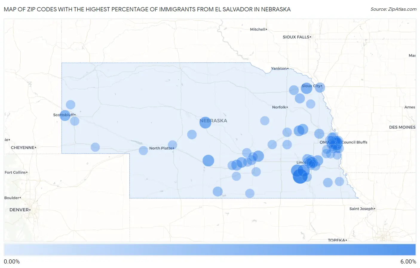 Zip Codes with the Highest Percentage of Immigrants from El Salvador in Nebraska Map