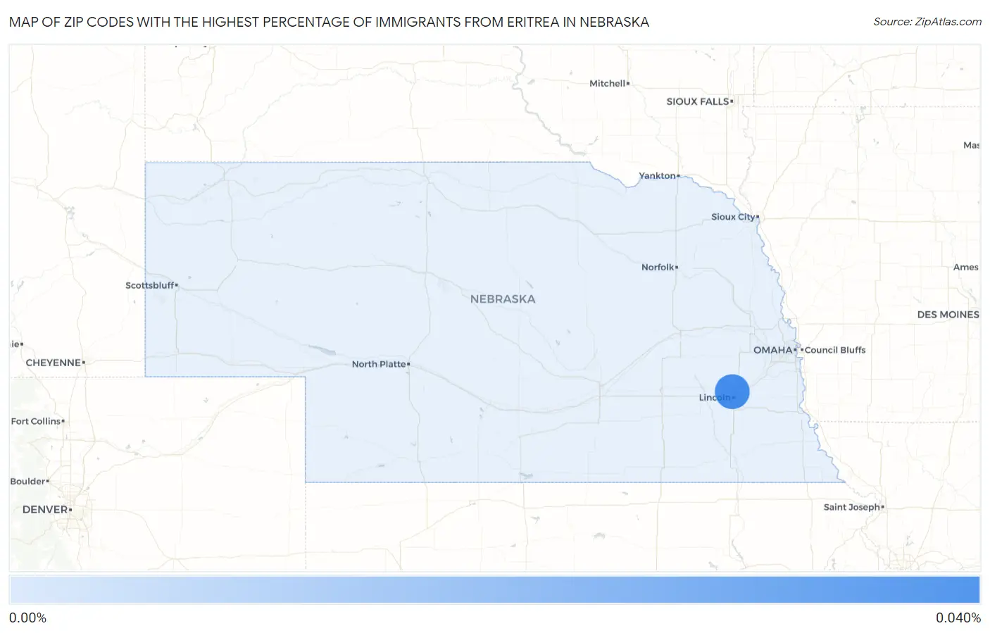 Zip Codes with the Highest Percentage of Immigrants from Eritrea in Nebraska Map