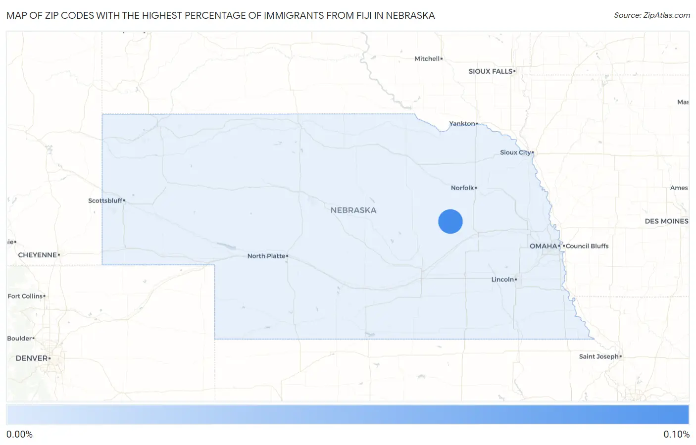 Zip Codes with the Highest Percentage of Immigrants from Fiji in Nebraska Map